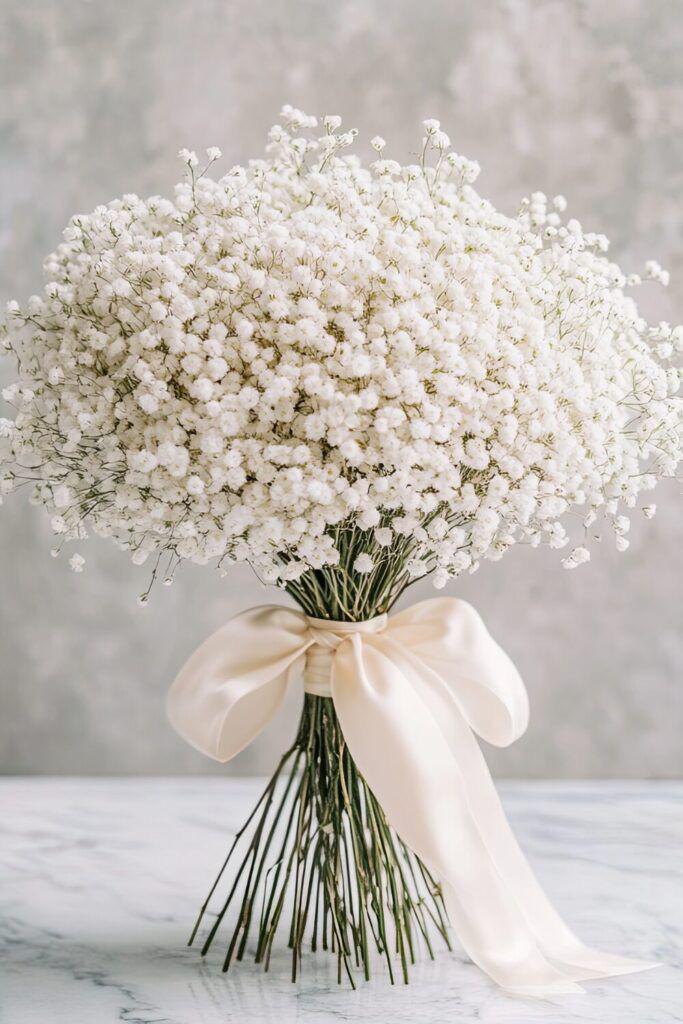 Babies breath bouquet with champagne satin ribbon Ballarat wedding flowers